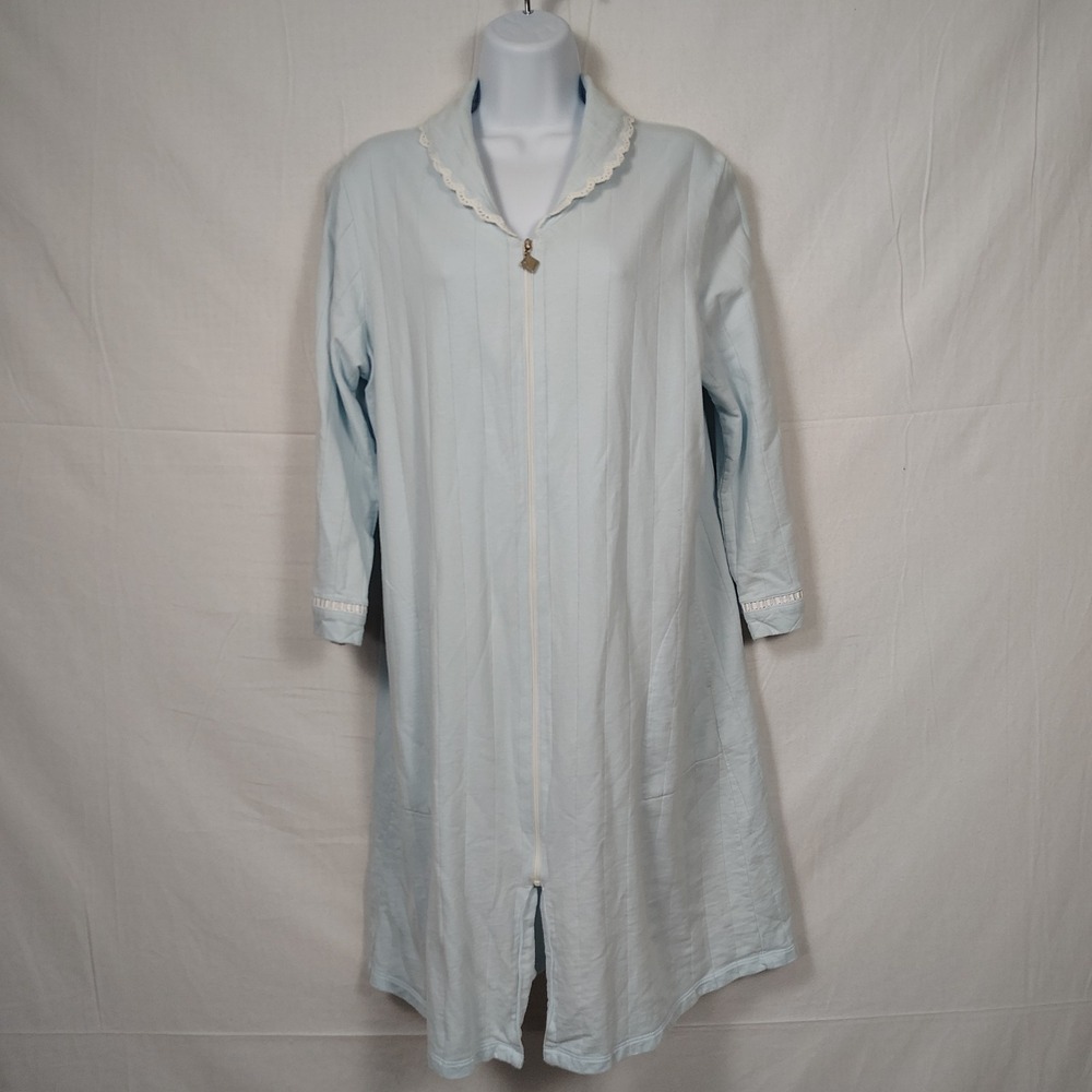 Eileen West 05 Short Robe Sz Small Pockets Blue Full Zip Terry Cloth Swim/Bath